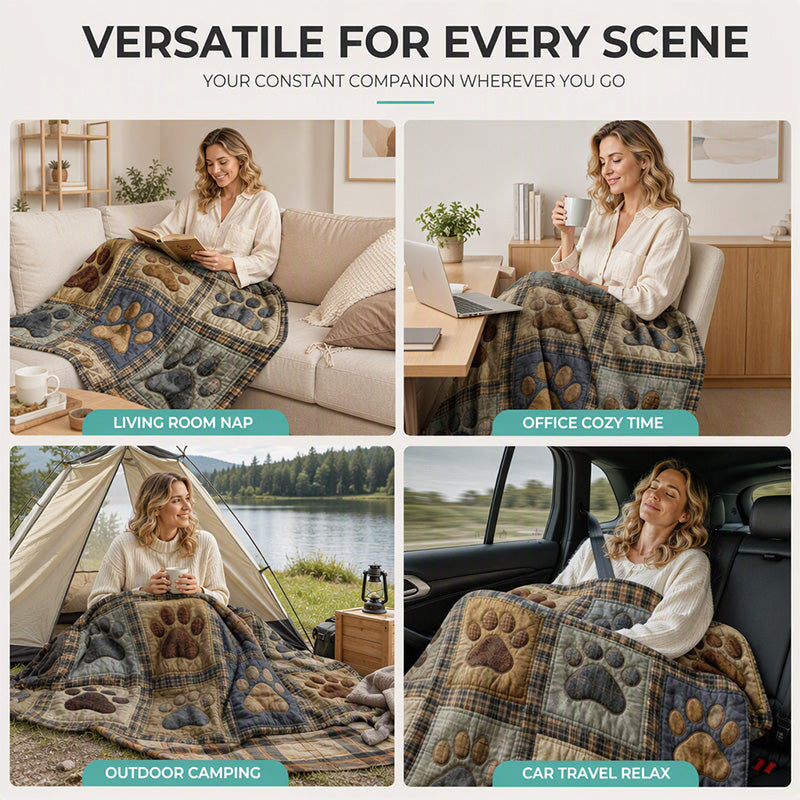 Paw print blanket used in living room office camping and car travel