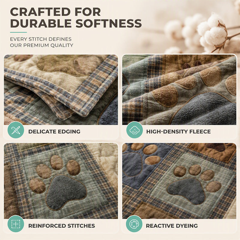 Close-up details of paw print flannel blanket