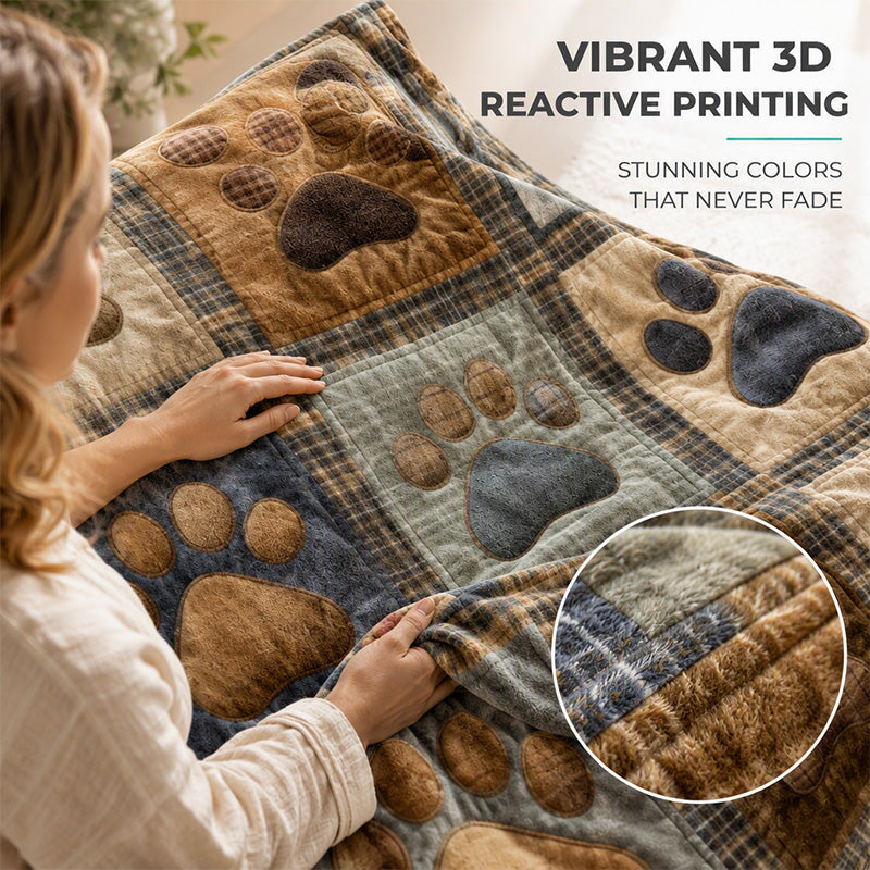 Close view of printed paw pattern on soft flannel blanket