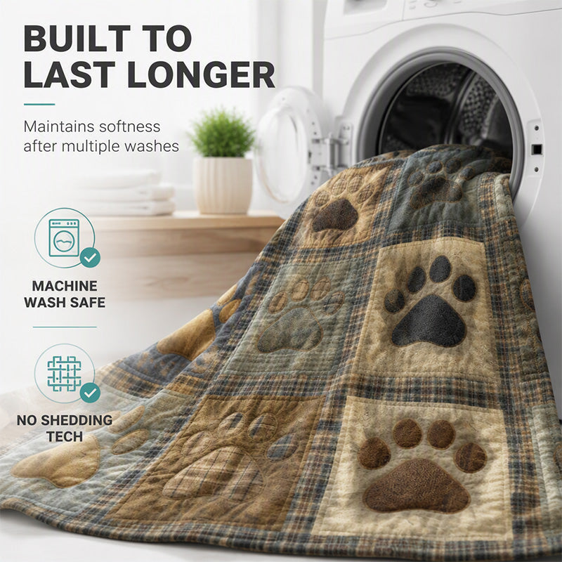 Paw print flannel blanket shown with washing machine
