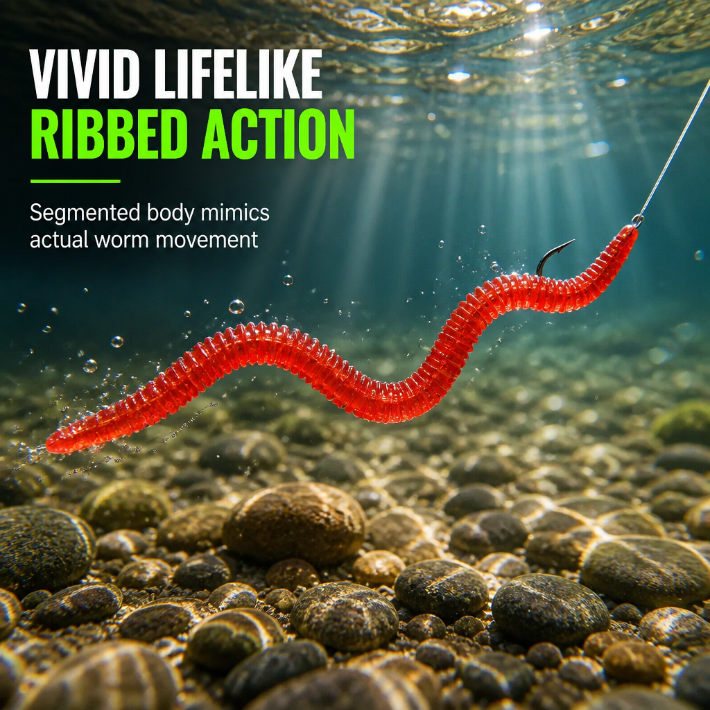 🎣 BiteTrigger™ Simulation Earthworm Lures – Scented Ribbed Soft Baits with Lifelike Action