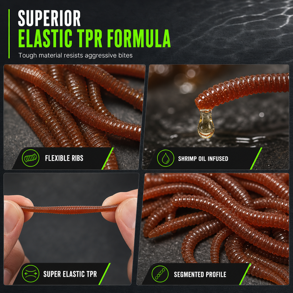 🎣 BiteTrigger™ Simulation Earthworm Lures – Scented Ribbed Soft Baits with Lifelike Action