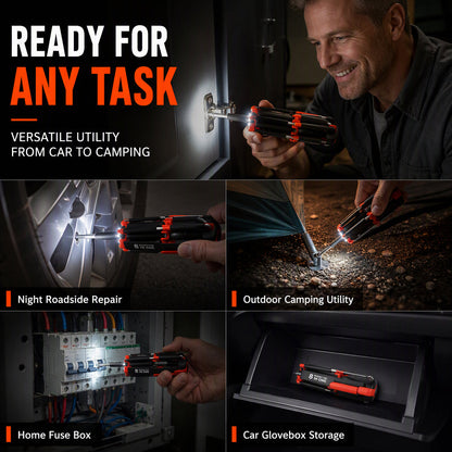🔧8-in-1 Folding Screwdriver – Built-In LED Work Light & Flashlight