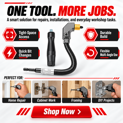 90-Degree Right Angle Drill Attachment, Swivel Corner Drill Adapter Tool for Confined Spaces, Heavy-Duty Electric Drill Extension for Furniture, Closets, and Woodworking